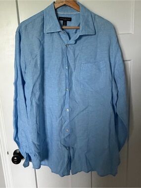 Banana Republic Men’s Casual Linen Button-Up Shirt Large Light Blue EUC